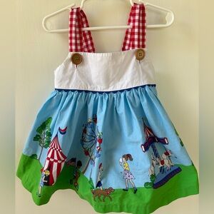 Boutique Girls Carnival Dress 3-4T Red Gingham Strap Circus Print Summer Dress